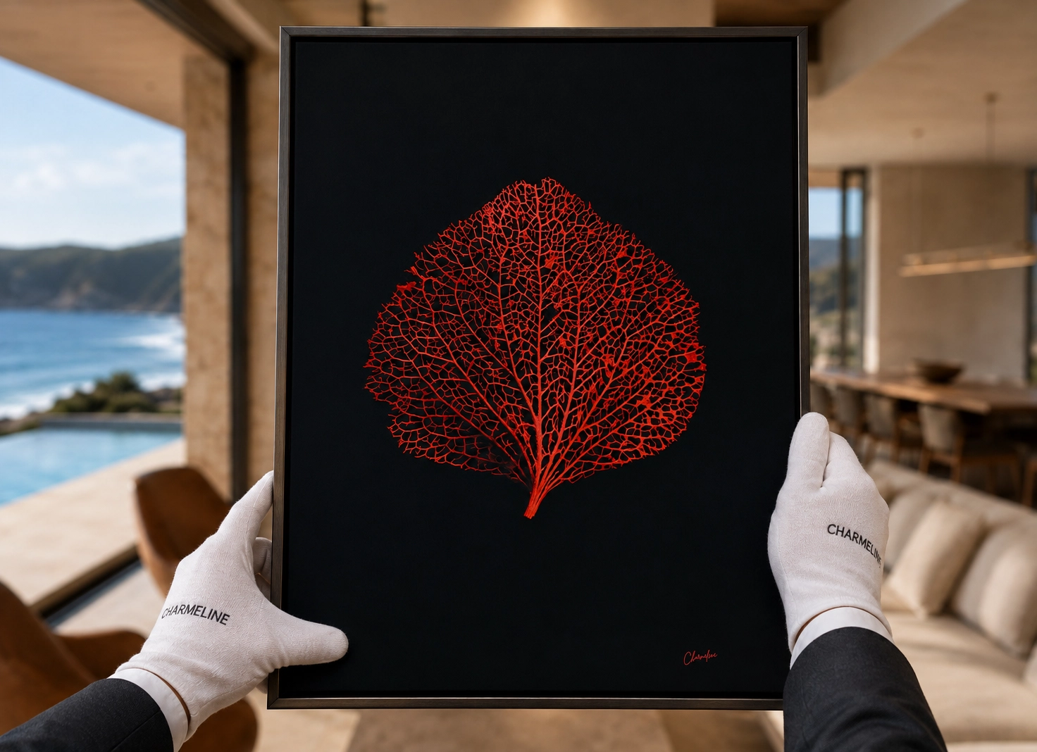 Charmeline artwork presented within an architectural interior